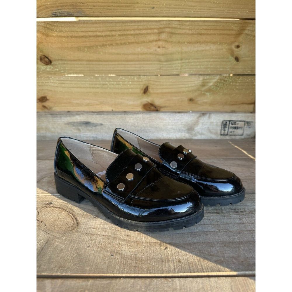 Report‎ Chunky Platform Lug Sole Loafers Mid Heel/Silver Accents Shoes 5.5